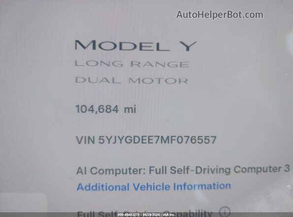 5YJYGDEE7MF076557 2021 TESLA MODEL Y Black 