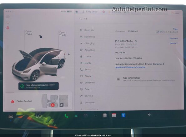 5YJYGDEE8LF054498 2020 TESLA MODEL Y White Vista de los asientos traseros