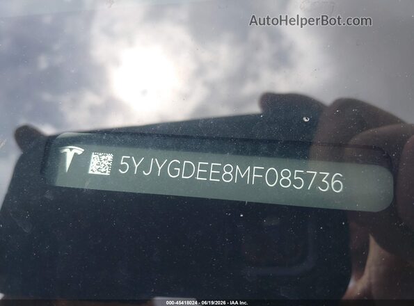 5YJYGDEE8MF085736 2021 TESLA MODEL Y White Widok naklejki z numerem VIN