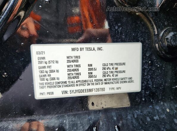 5YJYGDEE8MF139780 2021 TESLA MODEL Black VIN կոդի պիտակի տեսք