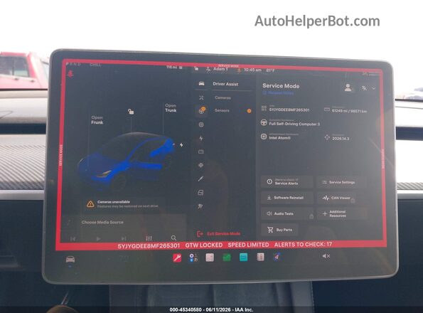 5YJYGDEE8MF265301 2021 TESLA MODEL Y Синий Вид задних сидений