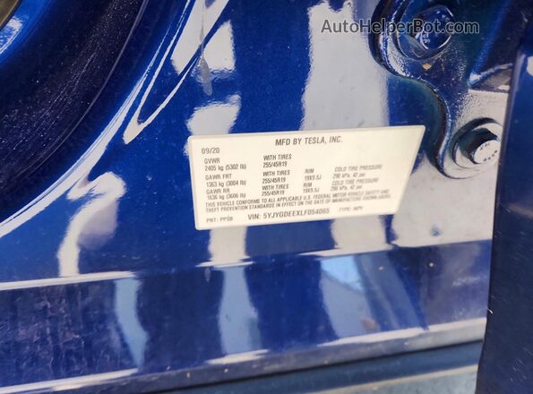 5YJYGDEEXLF054065 2020 TESLA MODEL Blue 