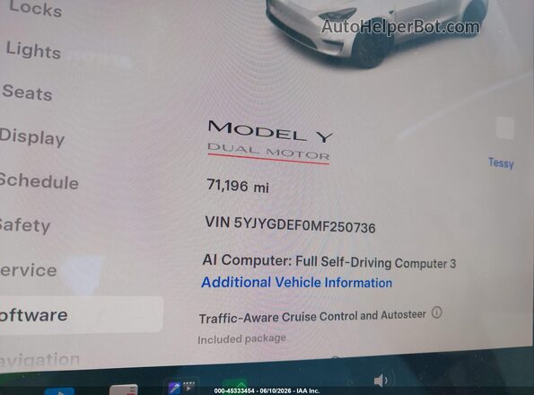 5YJYGDEF0MF250736 2021 TESLA MODEL Y White Հետևի նստատեղերի տեսք