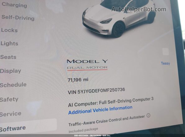 5YJYGDEF0MF250736 2021 TESLA MODEL Y White Սալոնի 360 աստիճան տեսք