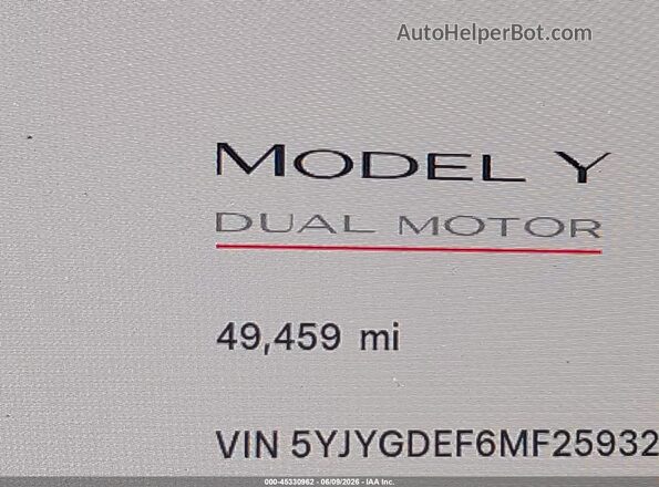 5YJYGDEF6MF259327 2021 TESLA MODEL Y Red 
