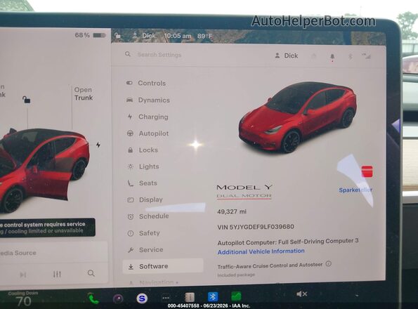 5YJYGDEF9LF039680 2020 TESLA MODEL Y Red უკანა სავარძლების ხედი