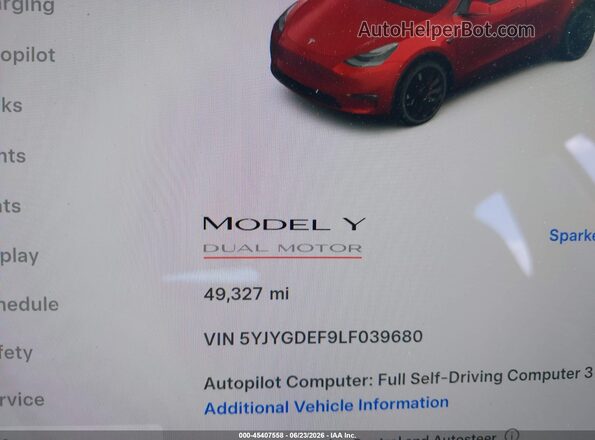 5YJYGDEF9LF039680 2020 TESLA MODEL Y Red 