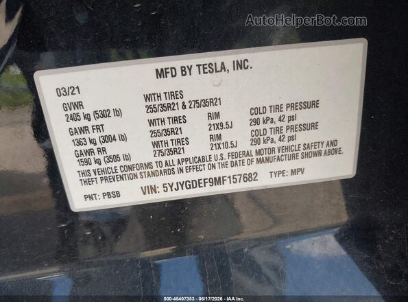 5YJYGDEF9MF157682 2021 TESLA MODEL Y Black Вид підкапотного простору