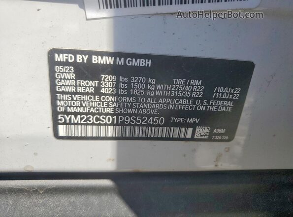 5YM23CS01P9S52450 2023 BMW XM White Вид наклейки з VIN-кодом