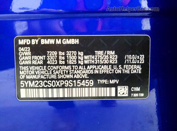 5YM23CS0XP9S15459 2023 BMW OTHER Blue VIN կոդի պիտակի տեսք