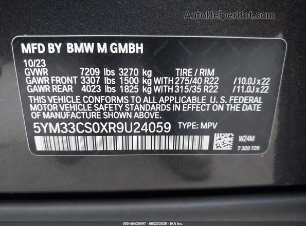 5YM33CS0XR9U24059 2024 BMW XM Black Вид підкапотного простору