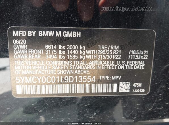 5YMCY0C01L9D13554 2020 BMW X6 M Черный Вид подкапотного пространства