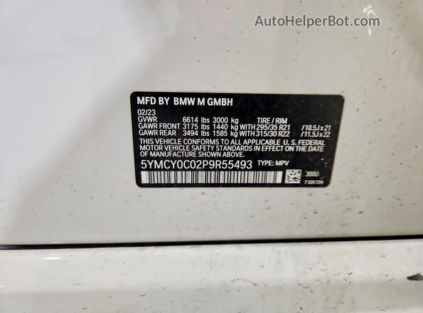 5YMCY0C02P9R55493 2023 BMW X6 White Widok naklejki z numerem VIN