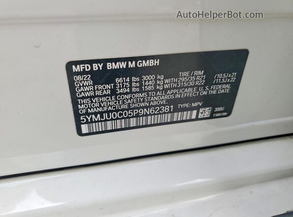 5YMJU0C05P9N62381 2023 BMW X5 White VIN კოდის სტიკერის ხედი