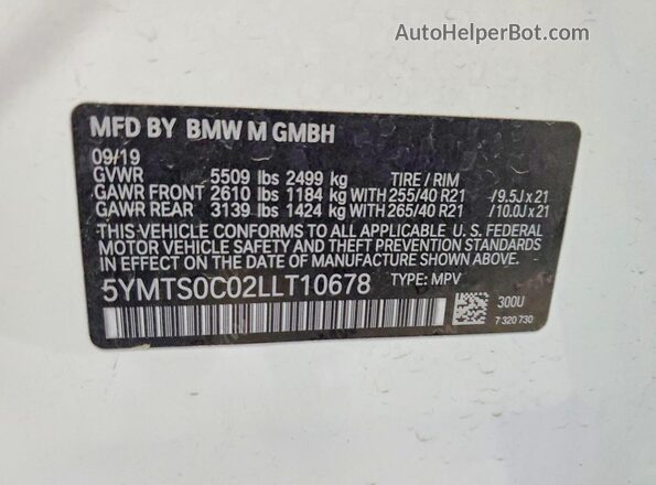 5YMTS0C02LLT10678 2020 BMW X3 White Панорамний вид салону 360°