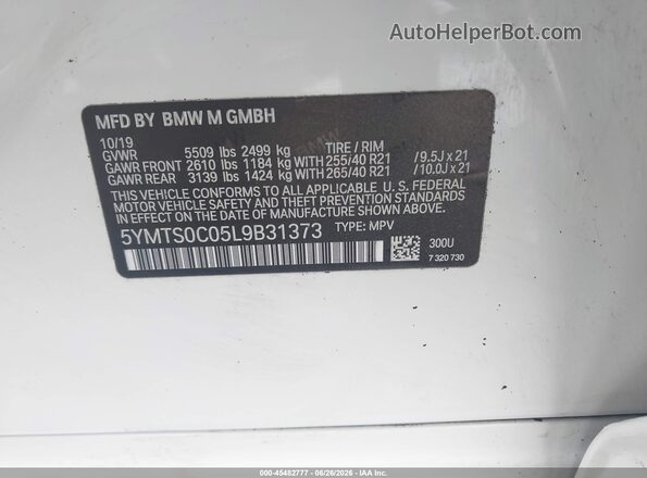 5YMTS0C05L9B31373 2020 BMW X3 White Շարժիչի բաժամունքի տեսք