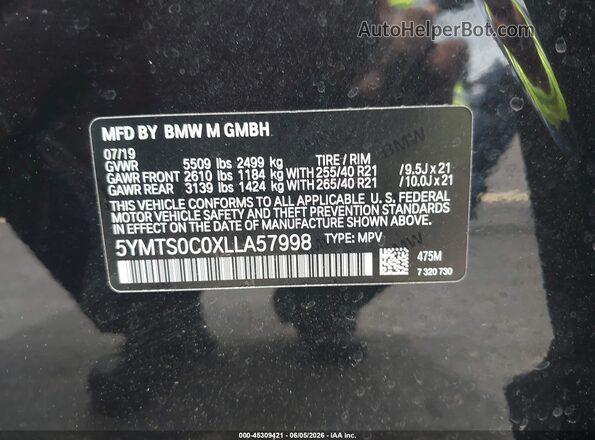 5YMTS0C0XLLA57998 2020 BMW X3 Черный Вид подкапотного пространства