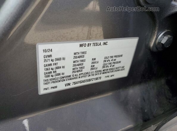 7SAYGAEE6SF219870 2025 TESLA MODEL Gray 