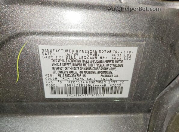 3N1AB8CV3RY305115 2024 NISSAN SENTRA Gray Widok naklejki z numerem VIN