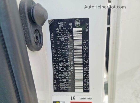 4T1B11HK9KU763711 2019 TOYOTA CAMRY Белый 