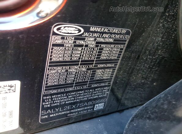 SALYL2EX7SA809660 2025 LAND ROVER RANGE Black 360 interior view