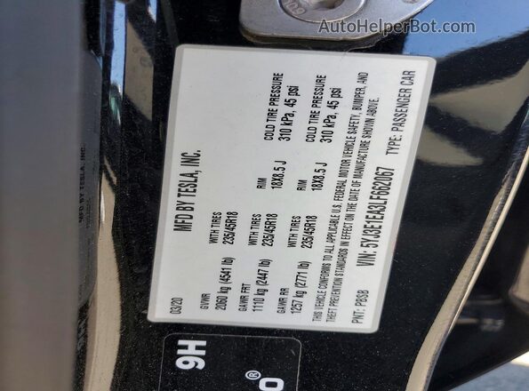 5YJ3E1EA3LF662067 2020 TESLA MODEL Black 