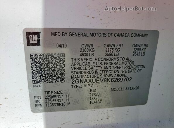 2GNAXUEV8K6269702 2019 CHEVROLET EQUINOX White 