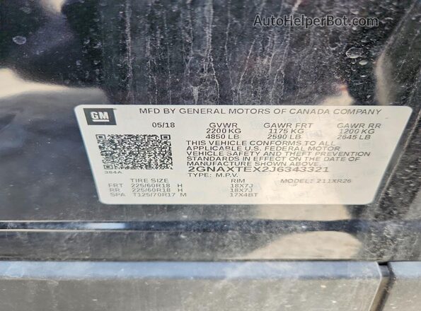 2GNAXTEX2J6343321 2018 CHEVROLET EQUINOX Черный Панорамный вид салона 360°