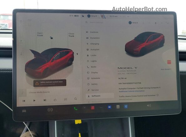 7SAYGDEE8TF431706 2026 TESLA MODEL Red უკანა სავარძლების ხედი