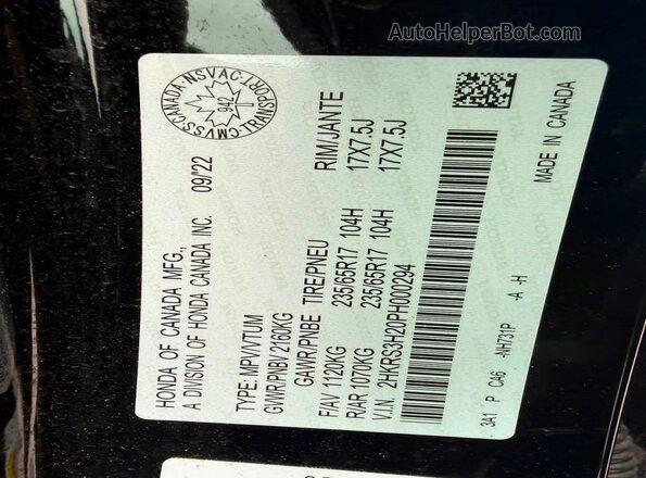 2HKRS3H20PH000294 2023 HONDA CRV Черный Вид задней части салона