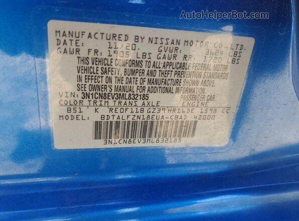 3N1CN8EV3ML832185 2021 NISSAN VERSA Blue 