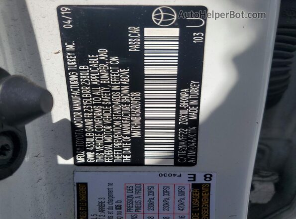 NMTKHMBX6KR091518 2019 TOYOTA C-HR White 