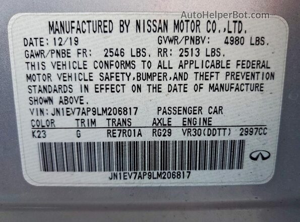 JN1EV7AP9LM206817 2020 INFINITI Q50 Silver 