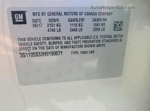 2G1105S33H9190671 2017 CHEVROLET IMPALA Silver VIN კოდის სტიკერის ხედი