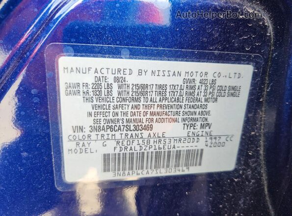 3N8AP6CA7SL303469 2025 NISSAN KICKS Blue 360 interior view