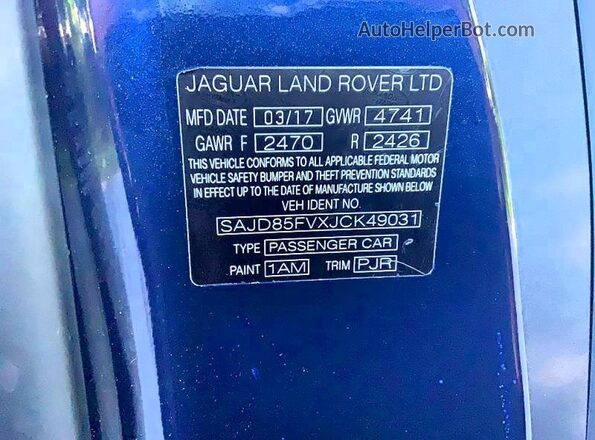 SAJD85FVXJCK49031 2018 JAGUAR F-TYPE Blue Rear interior view