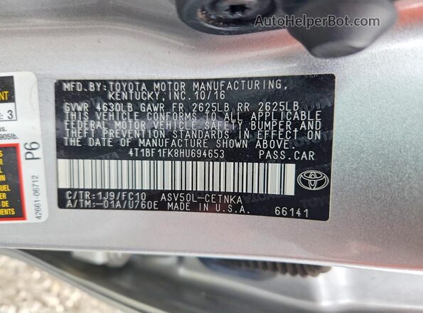 4T1BF1FK8HU694653 2017 TOYOTA CAMRY Silver 
