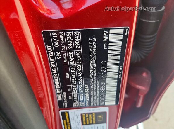 WDC0J8EB3LF672913 2020 MERCEDES-BENZ GLC-CLASS Red Widok naklejki z numerem VIN
