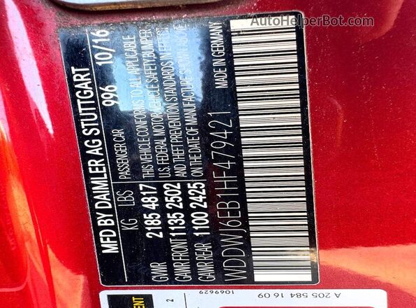 WDDWJ6EB1HF479421 2017 MERCEDES-BENZ C Red 