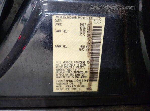 1N4AL3AP1HC194594 2017 NISSAN ALTIMA Charcoal VIN კოდის სტიკერის ხედი