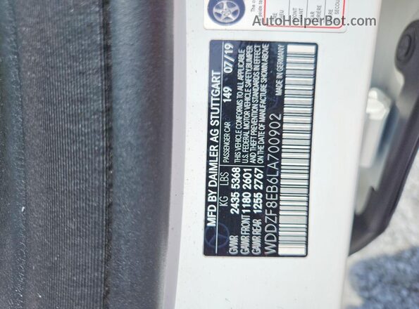 WDDZF8EB6LA700902 2020 MERCEDES-BENZ E White Widok naklejki z numerem VIN