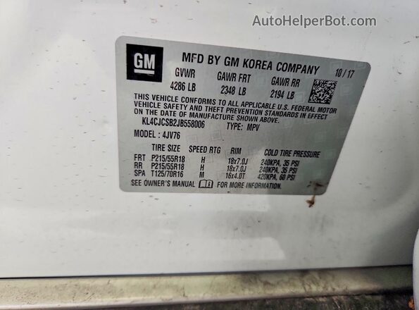 KL4CJCSB2JB558006 2018 BUICK ENCORE Белый Панорамный вид салона 360°