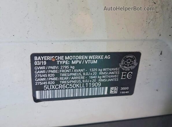 5UXCR6C50KLL11909 2019 BMW X5 Белый 