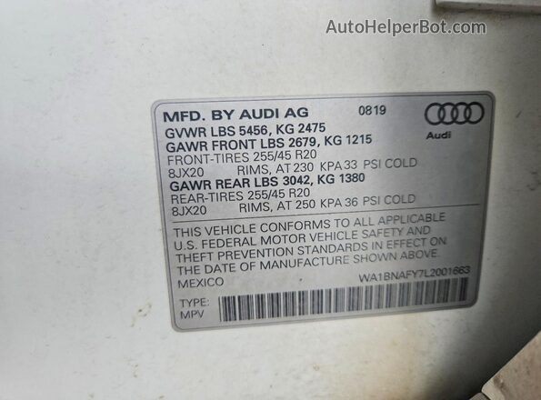 WA1BNAFY7L2001663 2020 AUDI Q5 White 