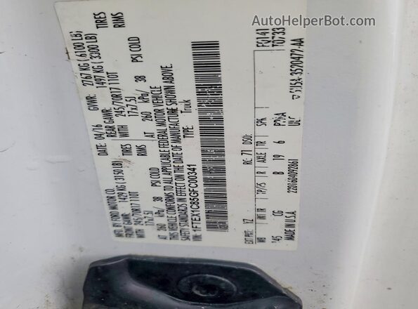 1FTEX1C85GFC00341 2016 FORD F150 White VIN կոդի պիտակի տեսք