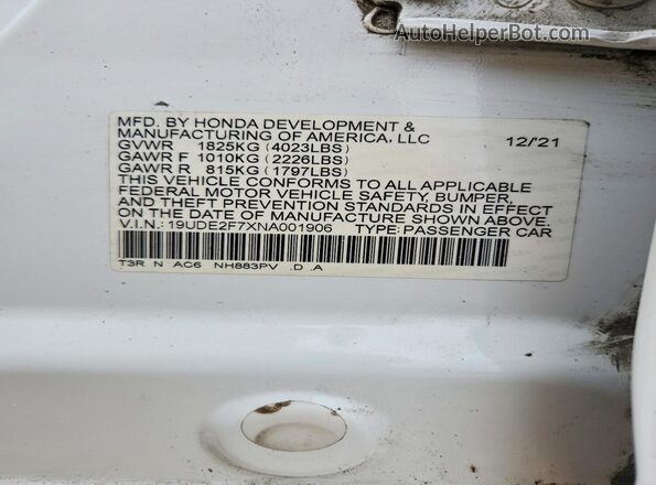 19UDE2F7XNA001906 2022 ACURA ILX White 