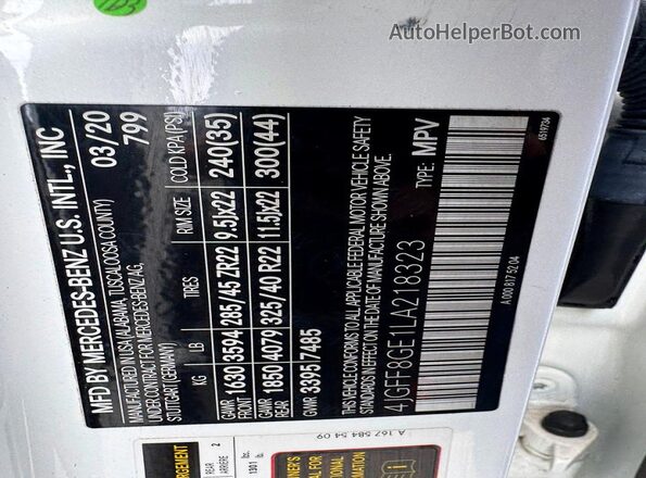 4JGFF8GE1LA218323 2020 MERCEDES-BENZ GLS White Панорамний вид салону 360°