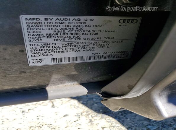 WA1LXAF7XLD002820 2020 AUDI Q7 Gray Widok naklejki z numerem VIN