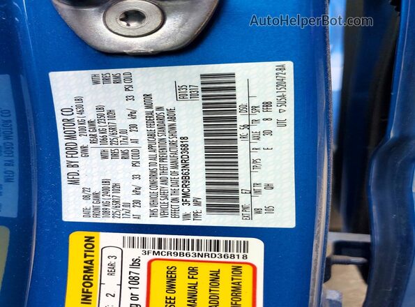 3FMCR9B63NRD36818 2022 FORD BRONCO Blue 
