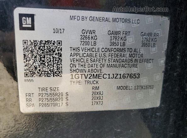 1GTV2MEC1JZ167653 2018 GMC SIERRA Black VIN კოდის სტიკერის ხედი